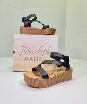 SOLD SOLDBlowfish Malibu Livey Two-Band Strappy Wedge Sandal Black 7M